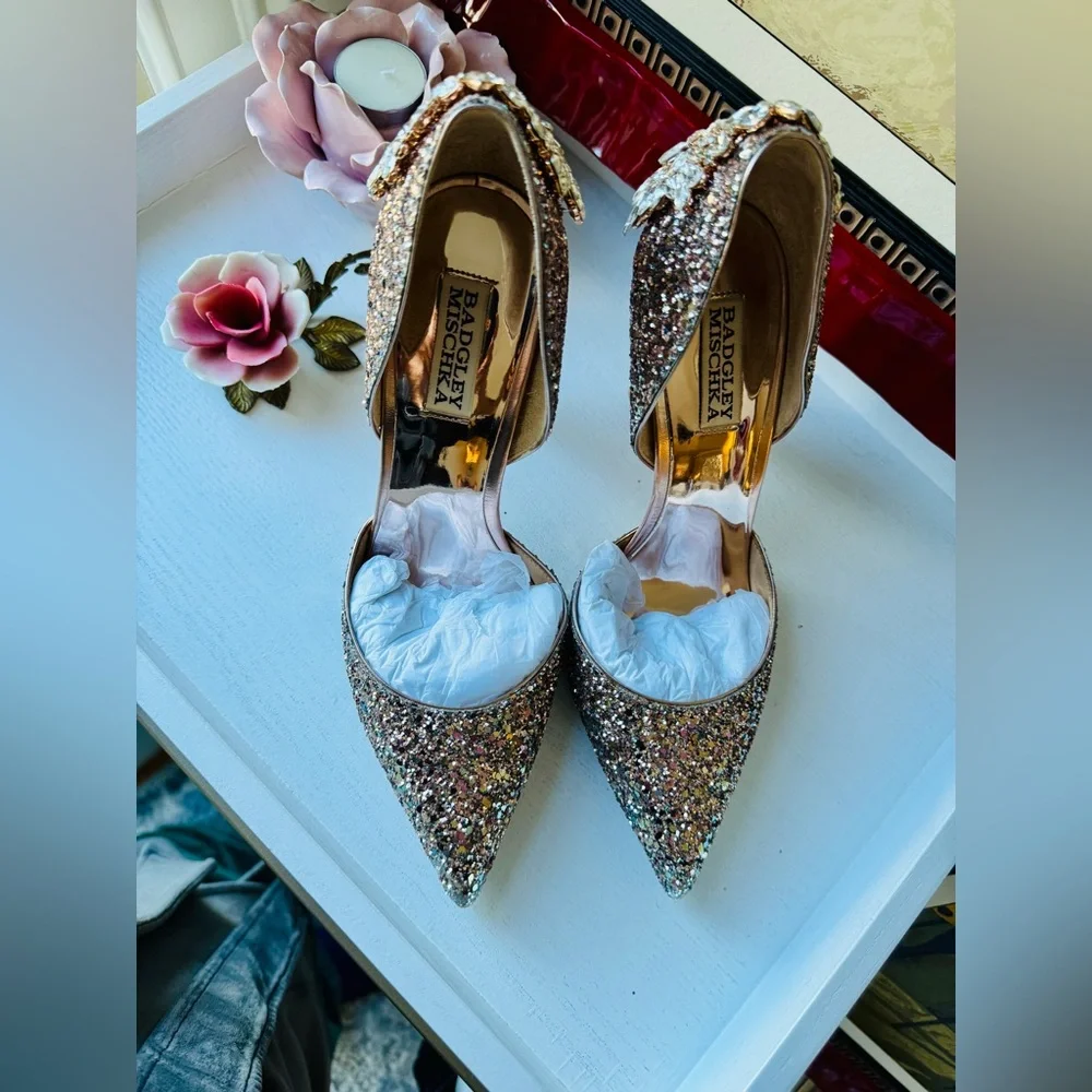 Badgley Mischka Sparkling Rose Gold Heels - Picture 7 of 12